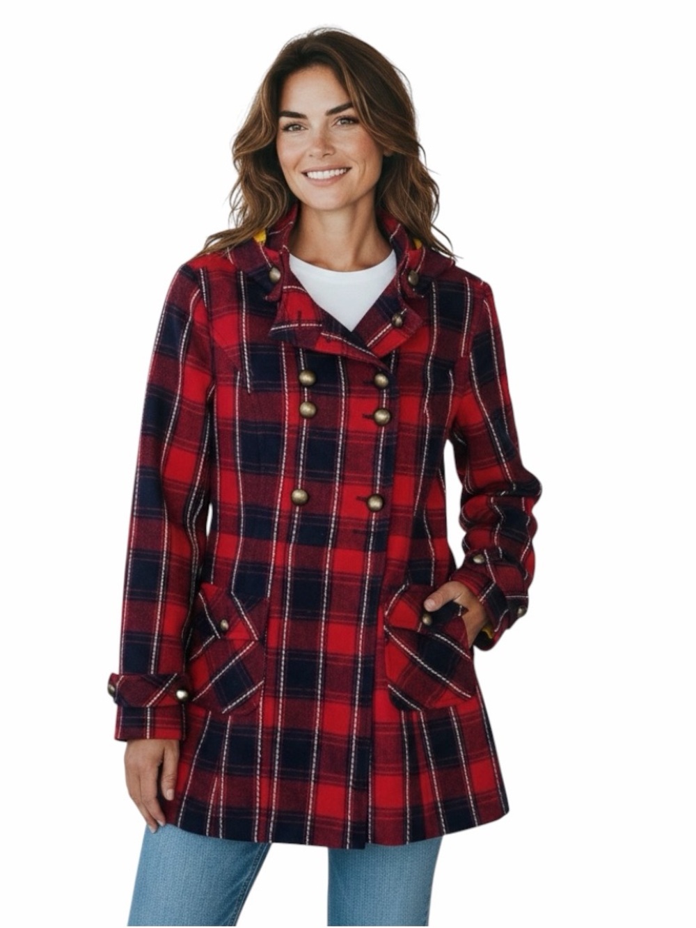 Vintage Tulle Anthropologie retro plaid wool blend pea coat size medium